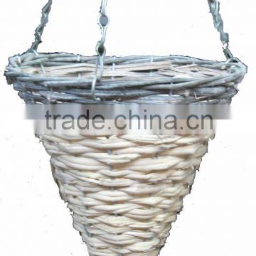 White-Grey Rattan Hanging Basket