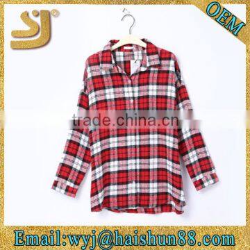 long sleeve blouse red plaid woman shirt