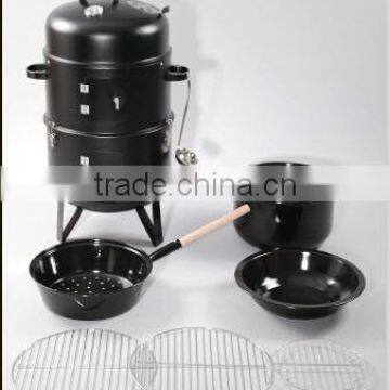 multi function vertical smoker bbq grill with chestnut pan and soup bowl