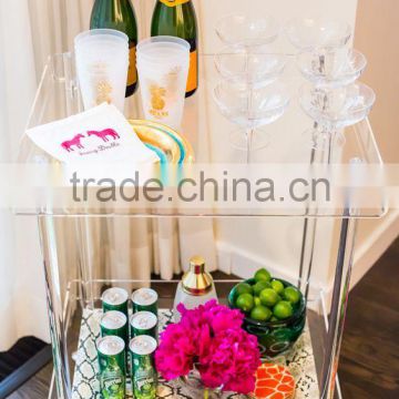 Alibaba supplier acrylic lucite juice bar cart serving trolley