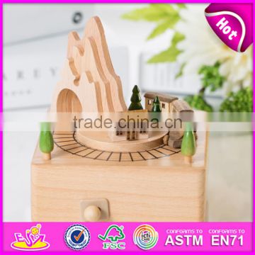 Customize funny train toys wooden vintage music box for kids W07B053