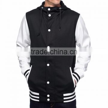 Black and White Adjustable Hood Custom Varsity Baseball Jacket