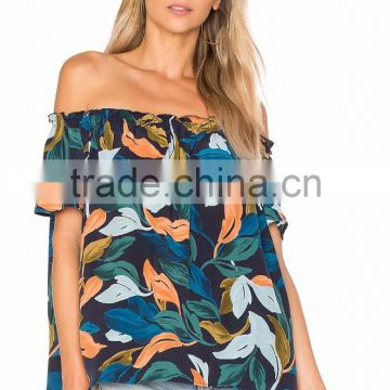 Hot sale women printed tops off shoulder fancy saree blouse designs