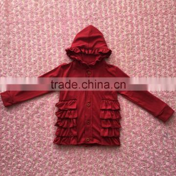 FLF-847 wine red long sleeves baby coat ruffle cardigans fall boutique girls clothing wholesale 2016