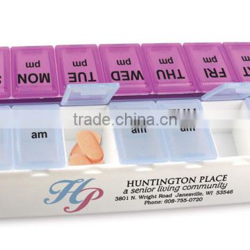 Daily Reminder 7-Day Medicine Tray - large compartments are printed with days of the week, AM and PM and comes with your logo