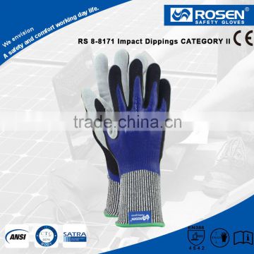 RS SAFETY Micro foam nitrile coated and leather palm Mechanic glove for impact resistant