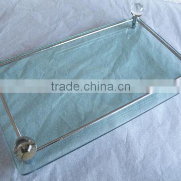 metal polished chromed finish crystal decorative rectangular glass vanity tray