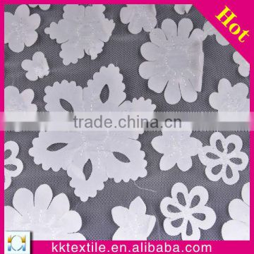 China fashion satin flower laser embroidery lace on mesh textile and fabrics