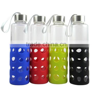 Mochic 400ml 500ml hot sale glass water bottle / glass water bottle with silicone sleeve and