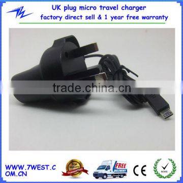 5V 1A Output Black UK Plug Micro Travel / Wall Charger