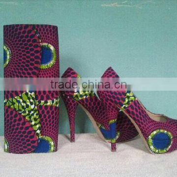 2015 china wholesale Hot selling ankara wax high heel shoes /party shoes /wax shoes and bags