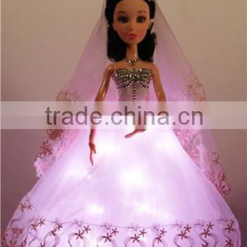Light Up White Wedding Dress with Fuller Train and Long Veil / Bridal Veil