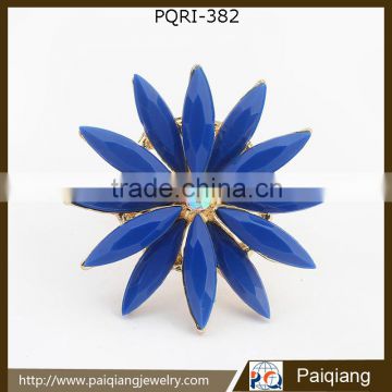 Newest design fashion blue diamond resin flower adjustable ring