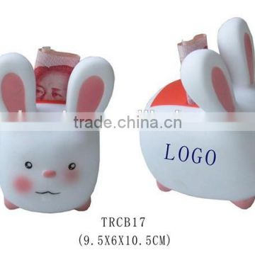 Promotional plastic cute rabbit design coin bank/money saving box
