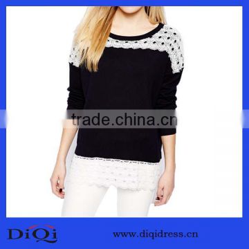 2014 fashion wool crochet design lace hem sweater for girl DQ124