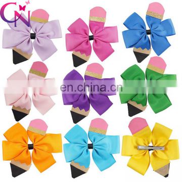 free shipping 5" Pencil Hair Bow Back to School Hair Bowknot crayon hairs clip School Hair Bows 9colors