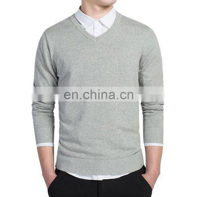 Custom LOGO autumn/winter men  fashion High quality 100% cotton V-neck  slim pullover sweater plus size sweater