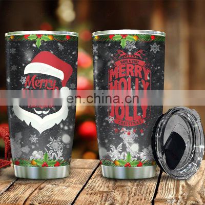 20oz Customize Christmas Pattern Stainless Steel Small Vacuum Wine Tumblers For Christmas Gifts