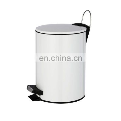 Household Stainless Steel Bathroom Kitchen Office waste bin metal trash can  pedal bin with white color
