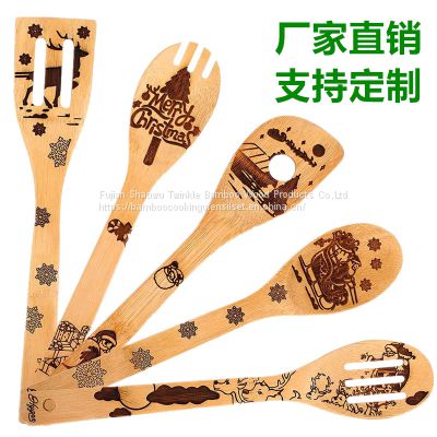 Bamboo kitchen tool Christmas bamboo serving spoon set burned utensils