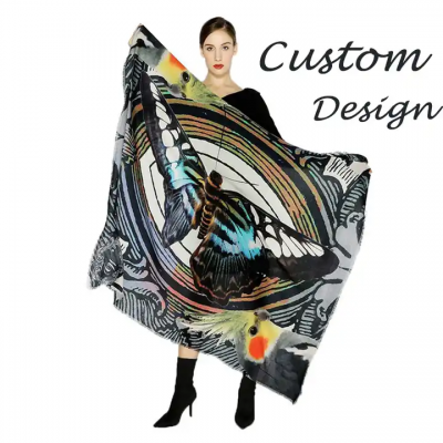 custom 100% Woolen Scarf big size Shawl personalized double side printed design