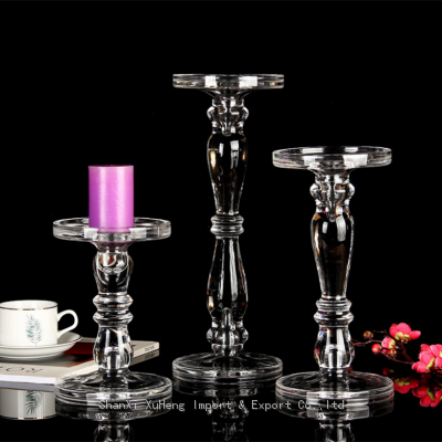 Factory Wholesale Clear 19 cm 27 cm 35 cm Tall Glass Crystal Candle Holder Table Candles Gifts