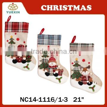 Hot SaleChristmas Home Decoration Christmas Stocking with Machine Embroidery