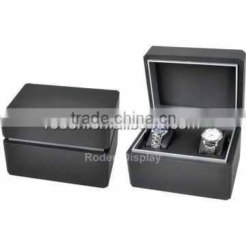 Black branded watch packaging leather box with pillow double watch box