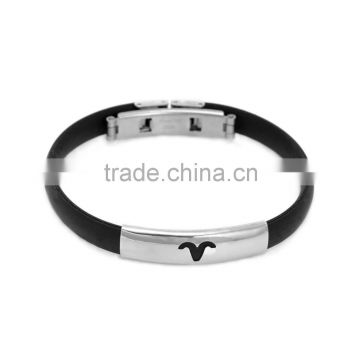 Wholesale New Arrival Stainless Steel Black Silicone Bangles With Clasp