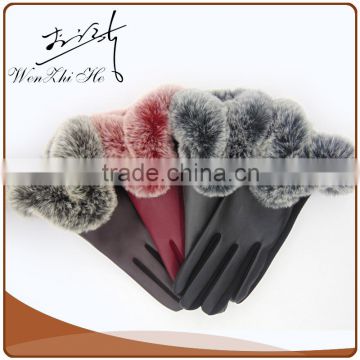 PU Leather Hand Gloves With Rabbit Far China Hot For Sexy Ladies