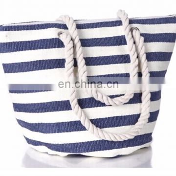 Custom fashion stripe large tote beach canvas bag with rope handle