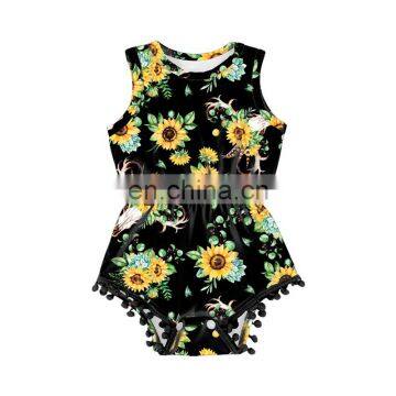 Summer sleeveless sunflower full design baby clothes romper boutique baby girl romper nweborn romper baby clothes
