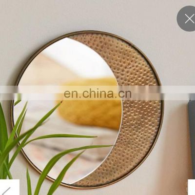 Decorative hammered metal texture moon mirror sets Shaped floating phase mirror for home wall hanging mirror