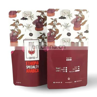 Customized Printing Coffee Bean Powder Grade Food Zip Lock Glossy Stand Up Pouching Bag With Logo