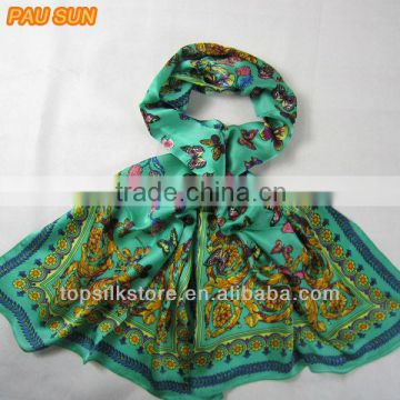 100% silk scarf shawls green color