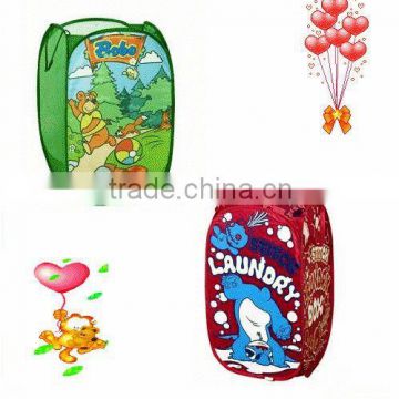 mesh and polyester cartoon printing fold pop up laundry basket