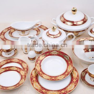 Embossed gold high white porcelain dinnerware set