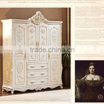 luxury French Style Wardrobe Closet Ivory Carved European Bedroom living room Furniture Wooden Wardrobes