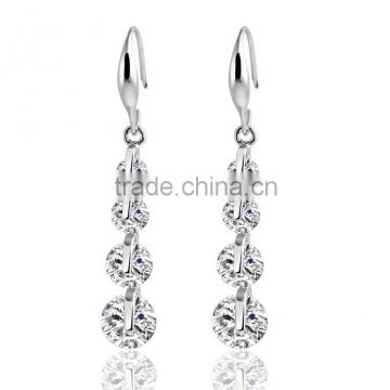 Pretty long chian silver drop earrings fashion new luxury women's wedding crystal jewelry diamond earring