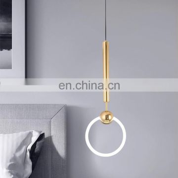Simple iron golden hanging chandeliers led bedside pendant light luminaires suspension