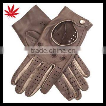 Taupe and Bronze Leather Driving Gloves for lady