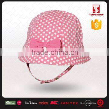 Pink and white dots cotton designer printed custom made bucket hats with string