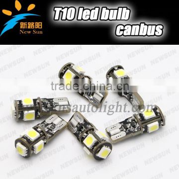 hot sale T10 canbus 5 SMD 5050 led car lamp, no error w5w 194 canbus T10 led, t10 5w5 canbus car led auto bulb
