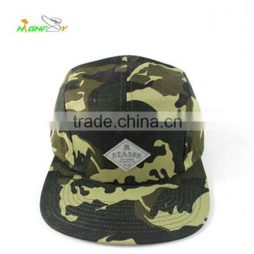 High Quality 5 Panel Camouflag Camper Cap With Leather Pacth Logo/Snapback Cap