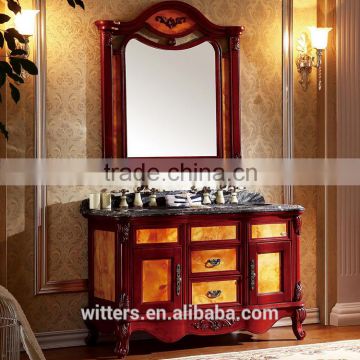 WTS-8021A french double ceramics Sink rubber solid wood bathroom vanity cabinets with Matching Mirror
