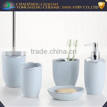 Chaozhou Ceramic Factory Blue silver decal 5 pcs Stoneware Bathroom Set