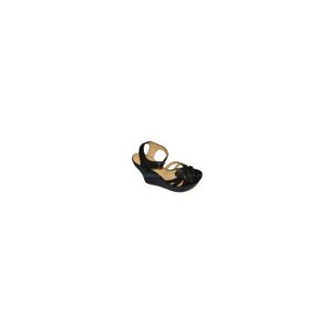 Comfortable PU Upper Material Black Ladies Wedge Sandals Support OEM