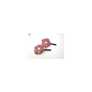 Handmade Trendy Girls Fabric Hair Clips Pink , Flower Metal Hair Pin