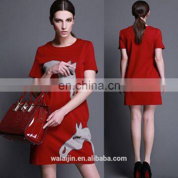 Short sleeve patch embroidery horse new ladies dress