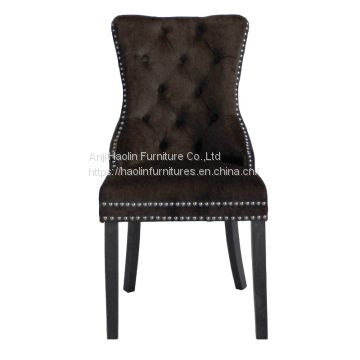 Velvet Brown New Dining Chair with Solid Wood Legs HL-6087